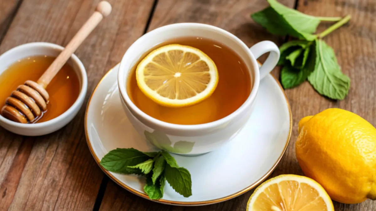 A soothing cup of honey and lemon tea