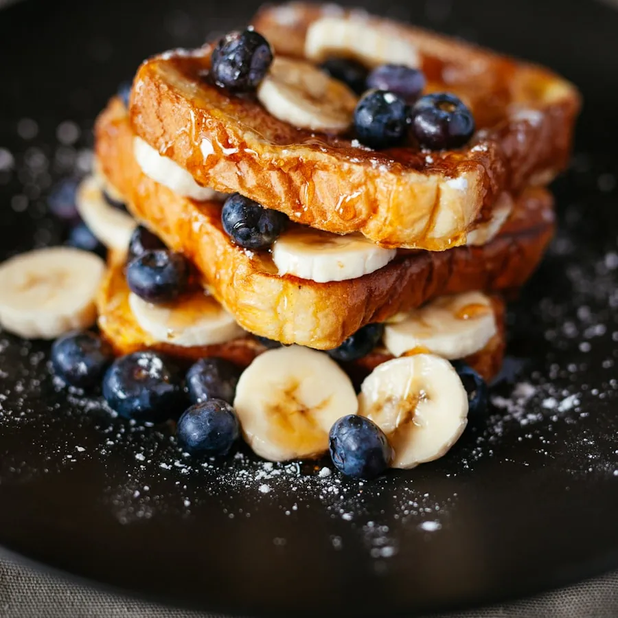 Honey drizzled over warm toast and fruit